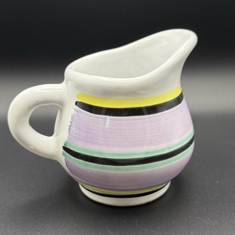 Caleca Hand Painted Purple‎ Striped Serving Creamer Small Pitcher From Italy
